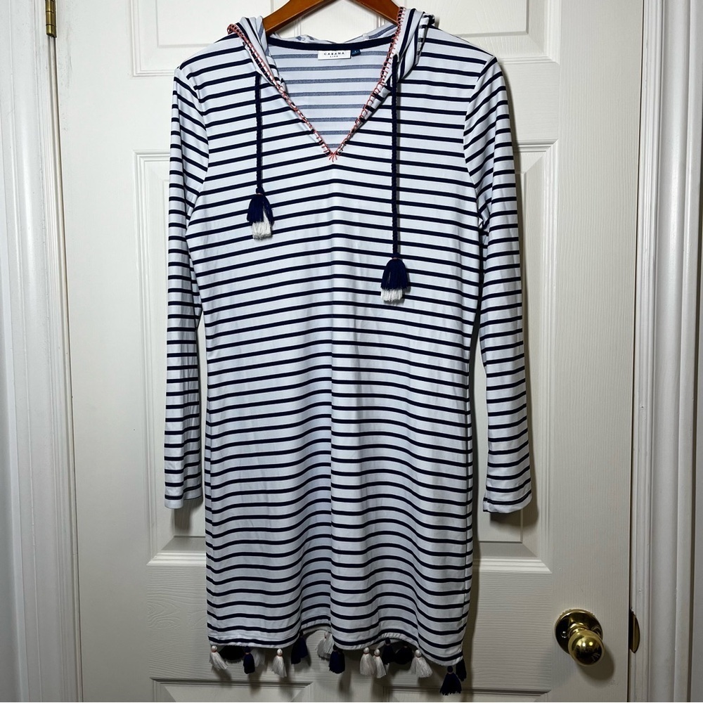 Cabana Life Navy and White Striped Swim Coverup Size Small